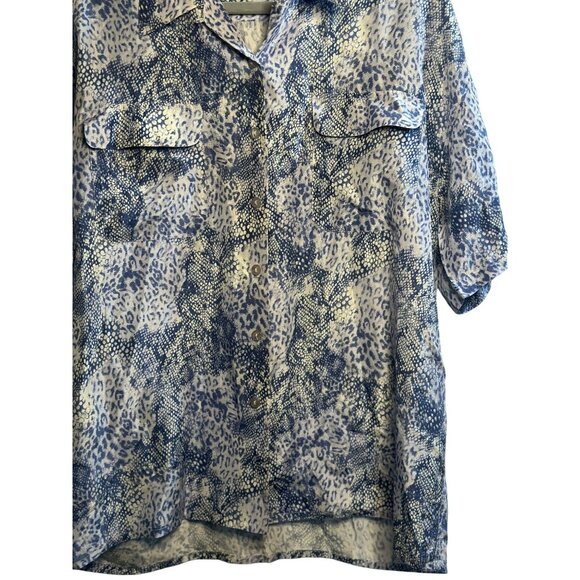 VTG Silk Icon Collection Blouse Blue & White Animal Print, Women’s Large 16"x28" - Picture 3 of 6